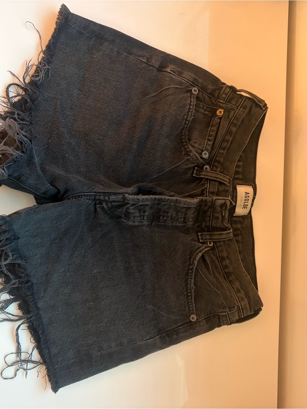 Agolde Black Washed Frayed-Hem High-Rise Denim Shorts